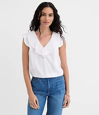 Petite Ruffle V-Neck Top