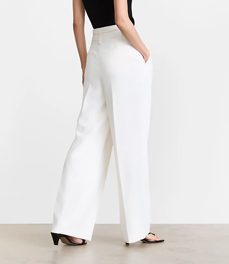 Petite LOFT Versa Crepe Drape Double Belted Wide Leg Pants