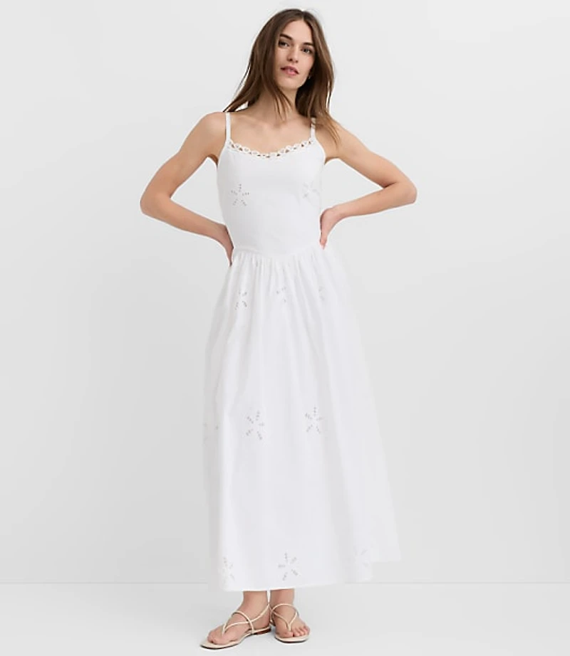 Floral Eyelet Strappy Midi Dress