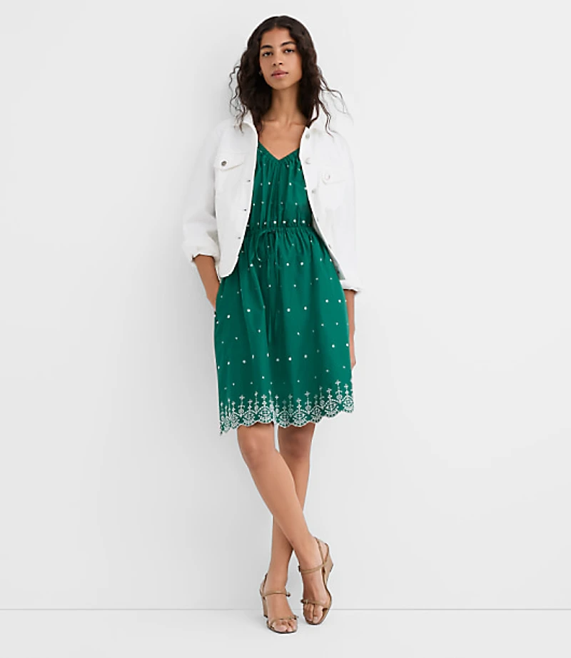 Petite Eyelet Puff Sleeve Mini Pocket Dress