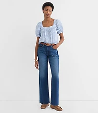 Petite Paisley Puff Sleeve Square Neck Blouse