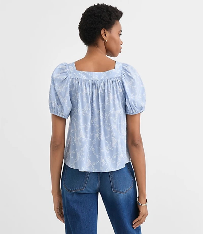 Petite Paisley Puff Sleeve Square Neck Blouse