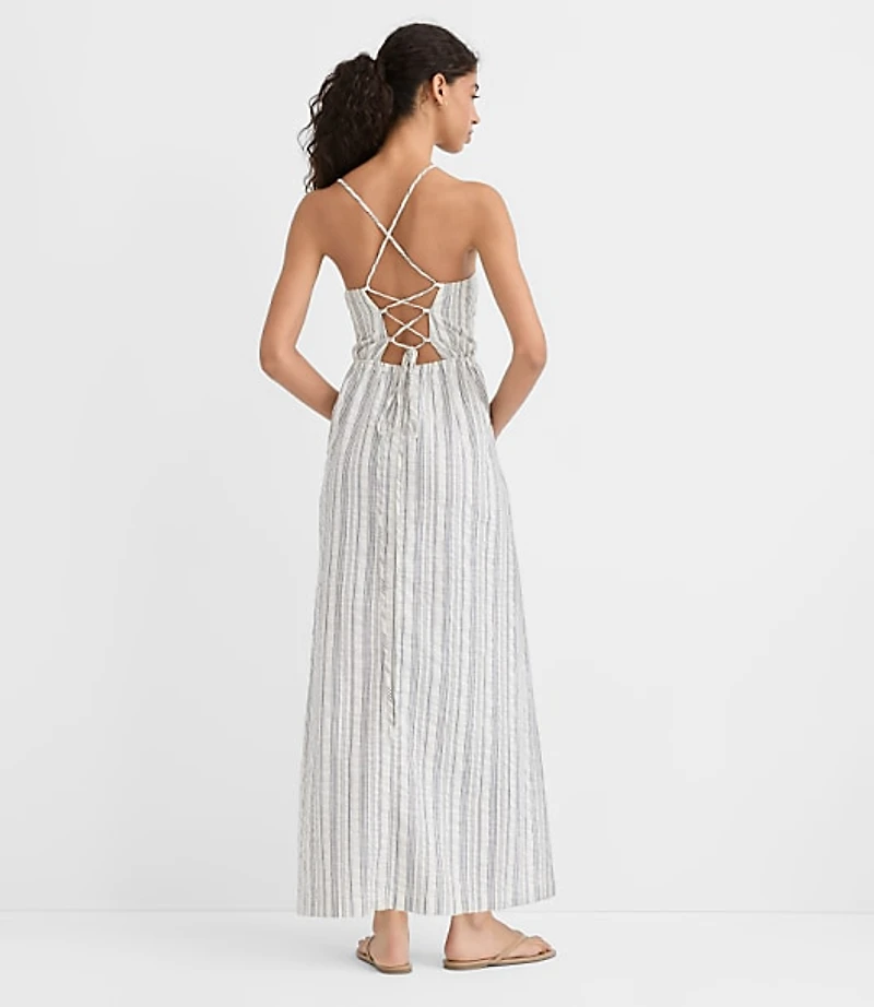 LOFT Beach Striped Seersucker Crisscross Back Maxi Dress