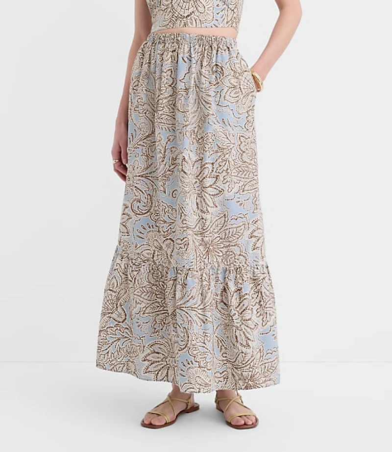 LOFT Beach Floral Poplin Tiered Maxi Pocket Skirt