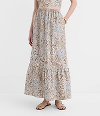 LOFT Beach Floral Poplin Tiered Maxi Pocket Skirt