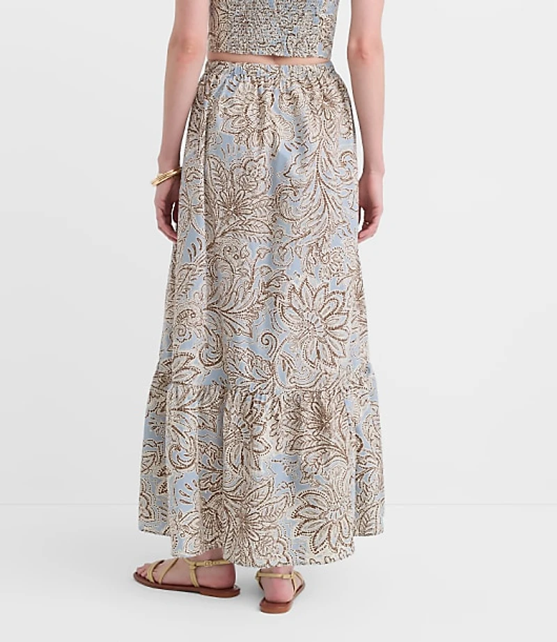 LOFT Beach Floral Poplin Tiered Maxi Pocket Skirt
