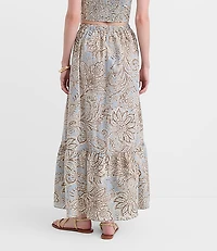 LOFT Beach Floral Poplin Tiered Maxi Pocket Skirt