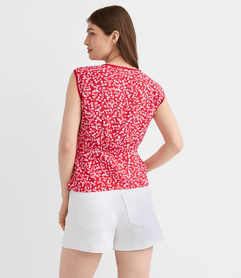Petite Floral Lace Trim Cap Sleeve Top