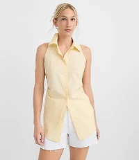Petite Striped Poplin Cutout Tie Back Halter Top