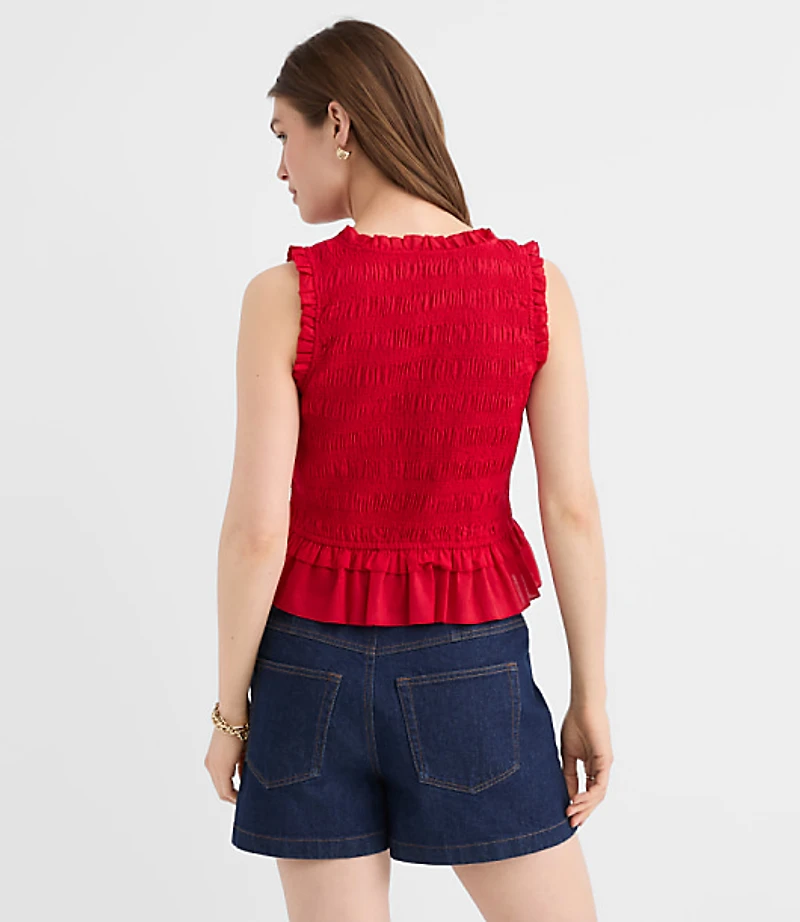 Petite Smocked Ruffle Peplum Top
