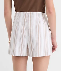 Petite Darted Side Zip Shorts in Striped Linen Cotton