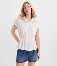 Petite Stripe Smocked Waist Shirt