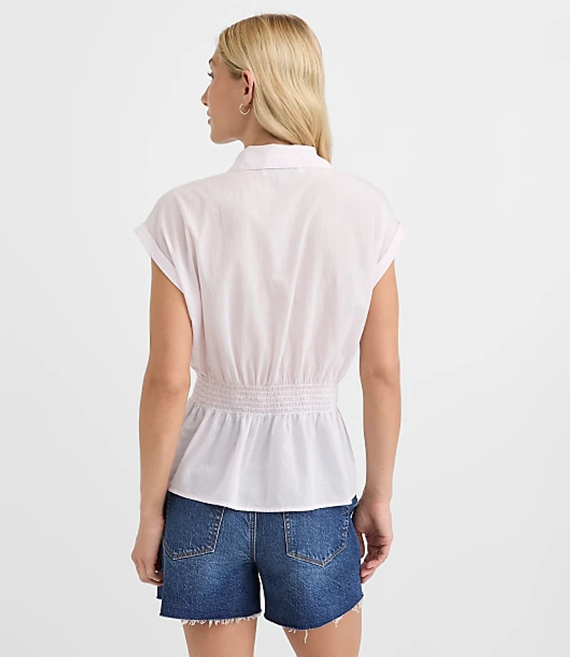 Petite Stripe Smocked Waist Shirt
