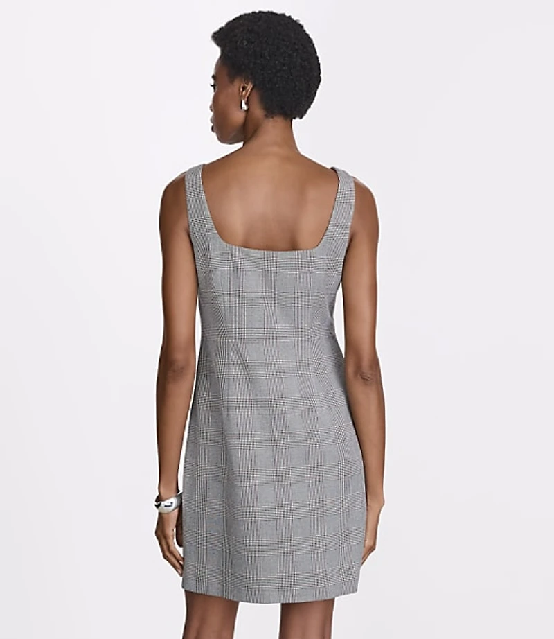 LOFT Versa Plaid Seasonless Stretch Square Neck Mini Dress