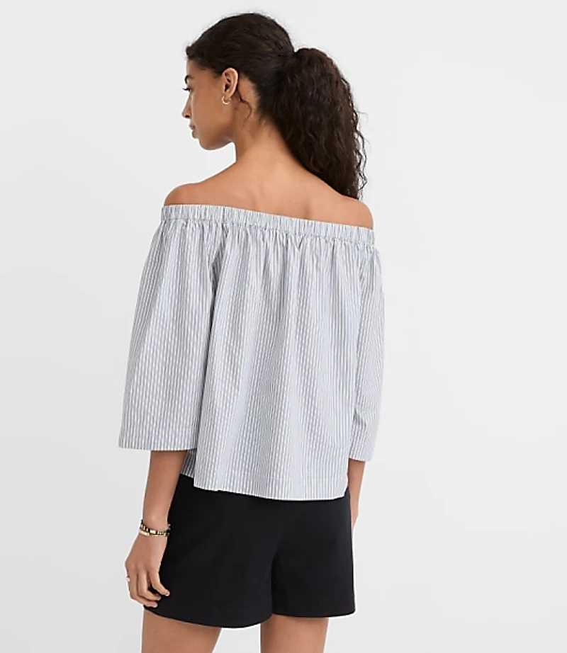 Petite Striped Poplin Bow Off The Shoulder Top