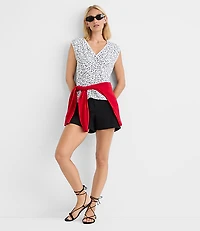 Petite Floral Lace Trim Cap Sleeve Top