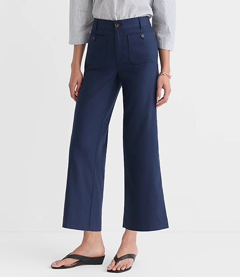 Petite Palmer Wide Leg Crop Pants Cotton Linen