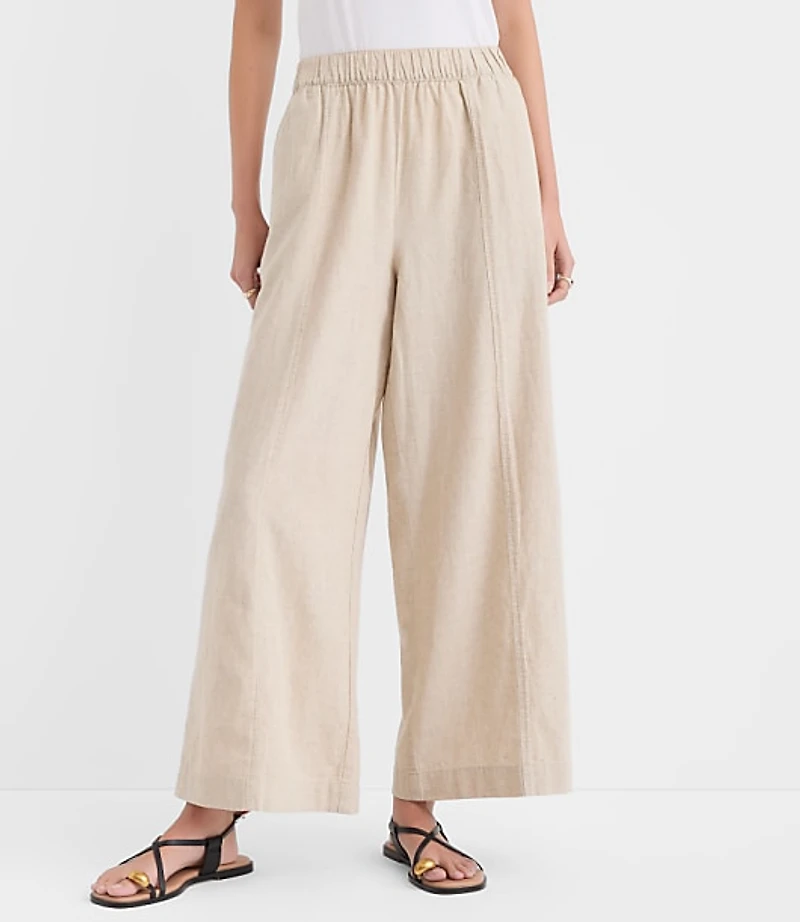 Petite Breezy Wide Leg Crop Pants in Crosshatch Linen Cotton