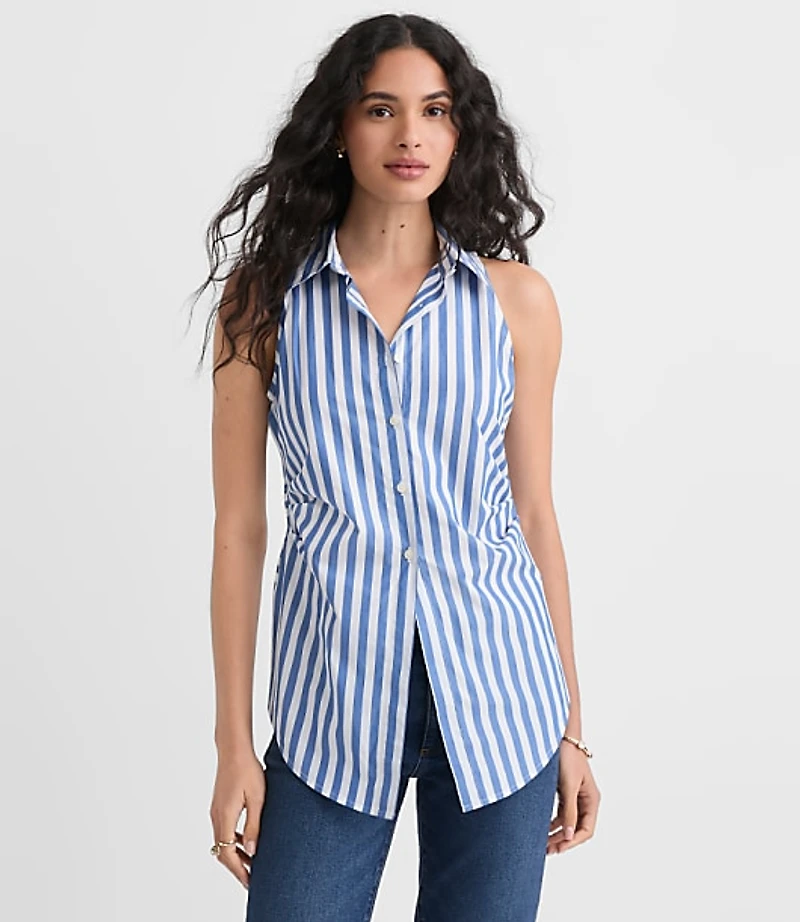 Petite Poplin Cutout Tie Back Halter Top