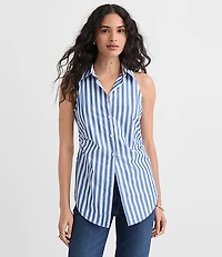 Petite Poplin Cutout Tie Back Halter Top