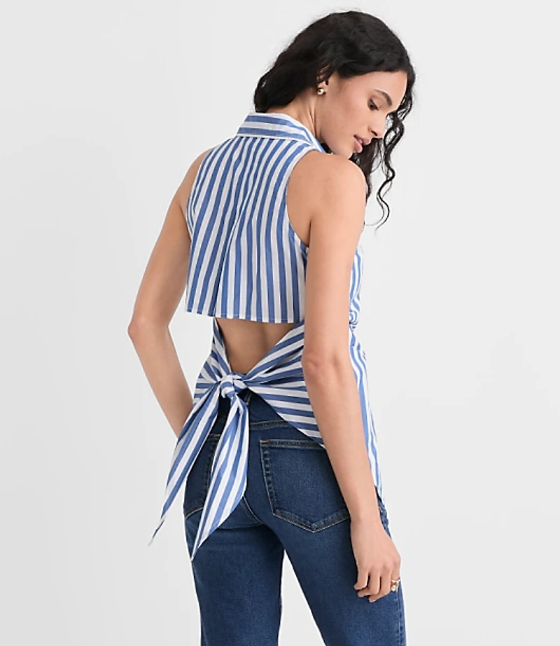 Petite Poplin Cutout Tie Back Halter Top