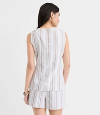 Petite Striped Tailored Cotton Linen Vest