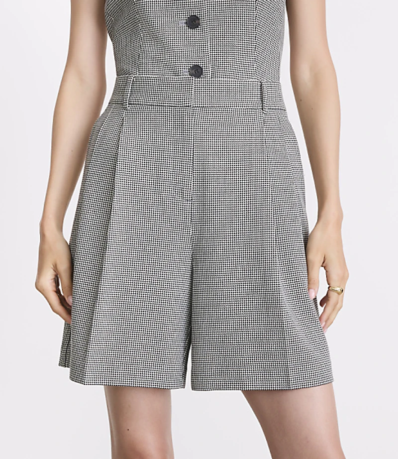 LOFT Versa Seasonless Stretch Double Pleat Shorts Mini Houndstooth