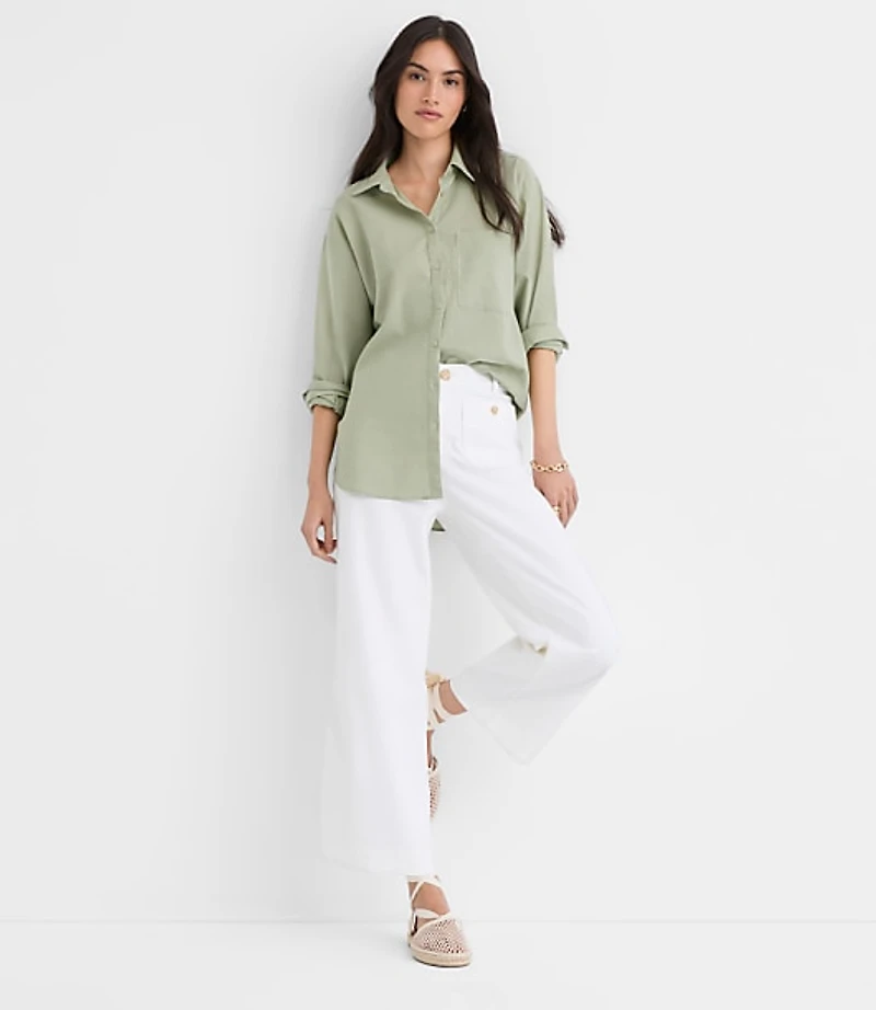 Petite Linen Cotton Everyday Oversized Pocket Shirt