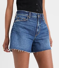 Rivete Destructed High Rise Cut Off Denim Shorts Dark Wash