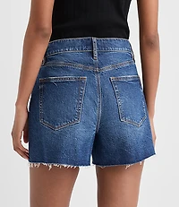 Rivete Destructed High Rise Cut Off Denim Shorts Dark Wash
