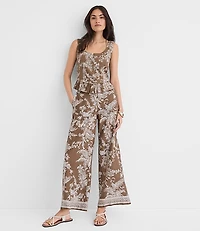 Petite Floral Toile Linen Cotton Peplum Top