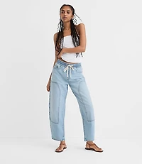 Rivete Utility High Rise Pull On Jeans Light Wash Indigo
