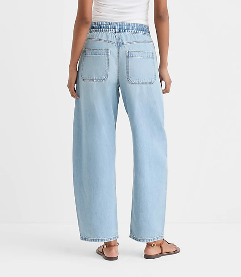 Rivete Utility High Rise Pull On Jeans Light Wash Indigo