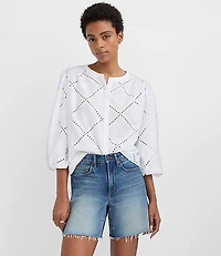 Petite Sea Life Eyelet Balloon Sleeve Shirt