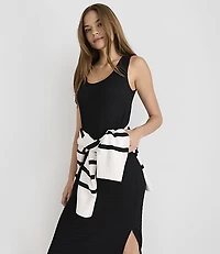 Petite Lou & Grey Crinkle Stripe Scoop Neck Midi Dress