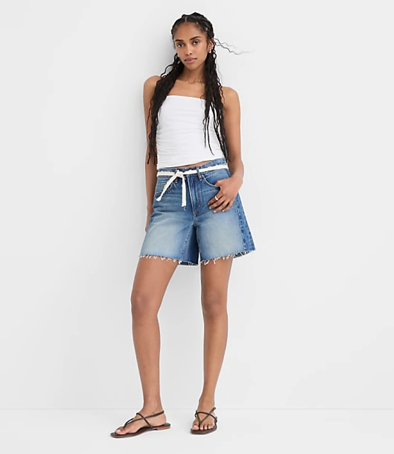 Rivete Fresh Cut Seamed Boyfriend Shorts Dark Wash