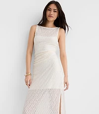 Petite Lace Ruched Boatneck Midi Dress