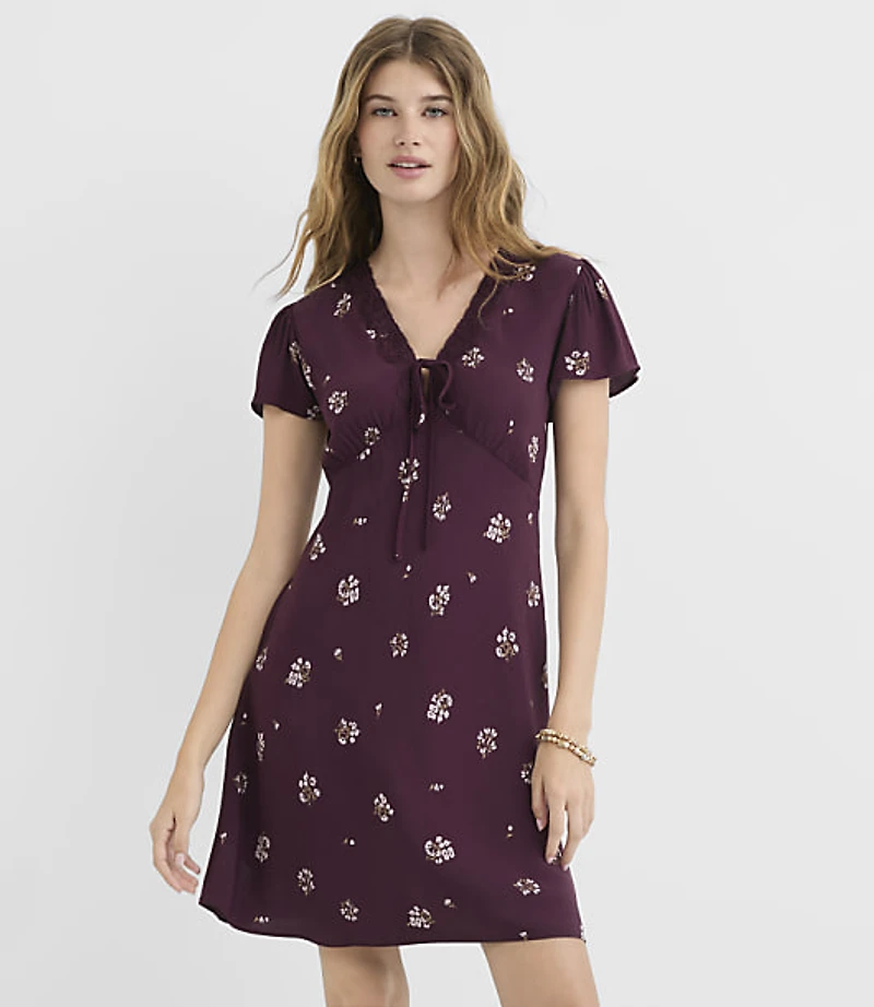 Floral Lace Trim Bias Mini Dress