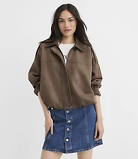 Faux Suede Seamed Batwing Jacket
