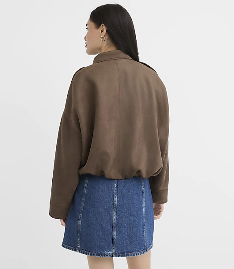 Faux Suede Seamed Batwing Jacket