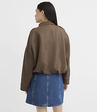 Faux Suede Seamed Batwing Jacket