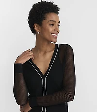 Petite Tipped Sheer V-Neck Cardigan