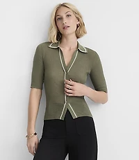 Tipped Button Polo Sweater