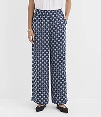 Fluid Pull On Wide Leg Pants Lotus Flower Satin