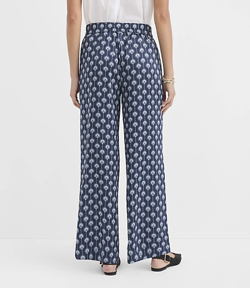 Fluid Pull On Wide Leg Pants Lotus Flower Satin