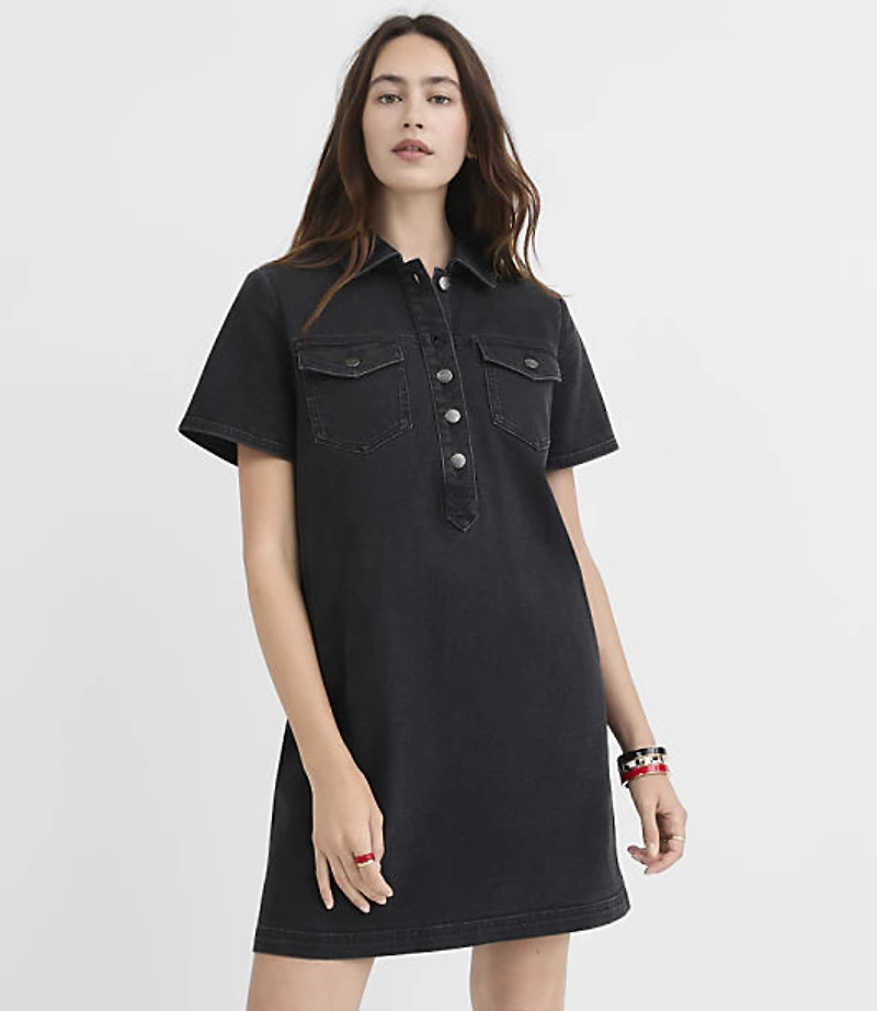 Denim Mini Pocket Dress Washed Black