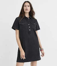 Denim Mini Pocket Dress Washed Black