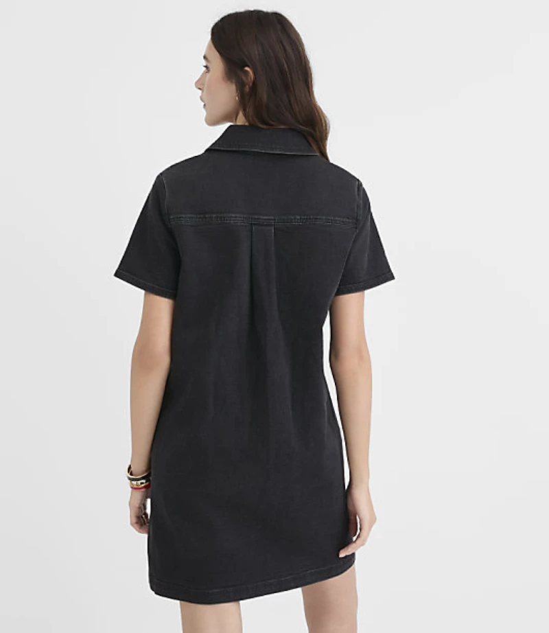 Denim Mini Pocket Dress Washed Black