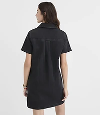 Denim Mini Pocket Dress Washed Black
