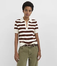 Striped Split Neck Polo Sweater